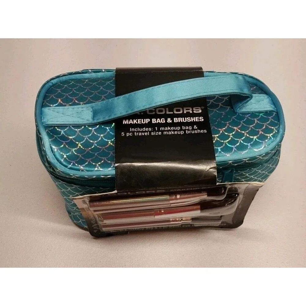 LA Colors Mermaid Makeup Bag w/ 5 Travel Size  Cosmetics Brushes NWT